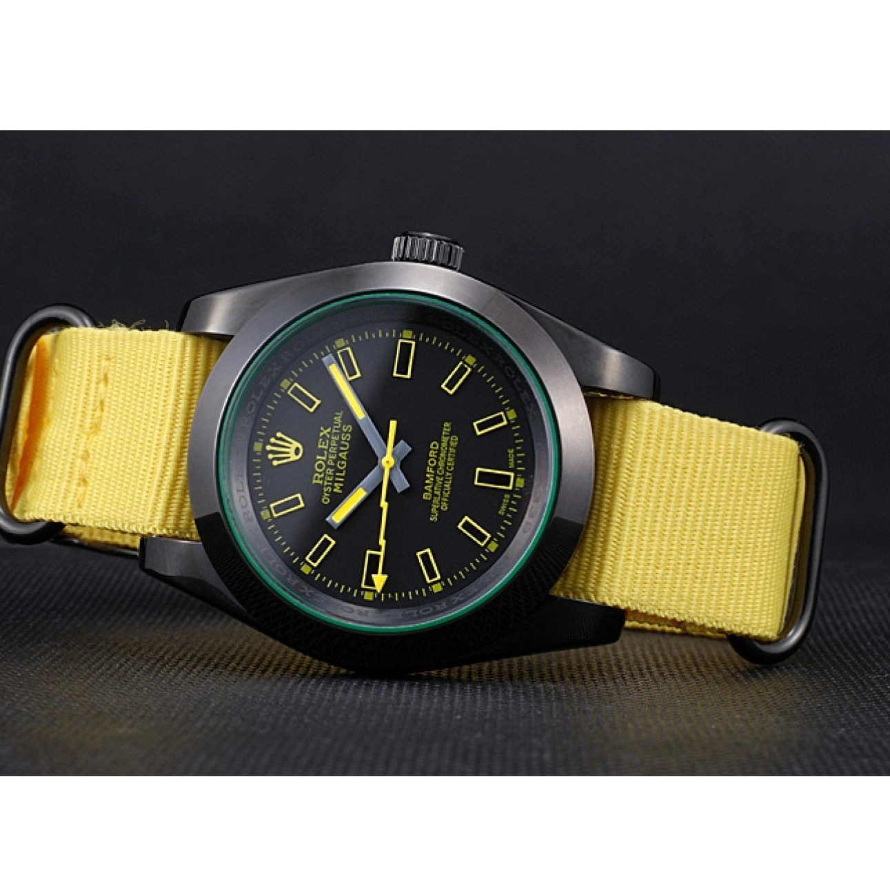 Aaa replica watch Milgauss Rolex Bamford Yellow Nylon Strap 621999 0712